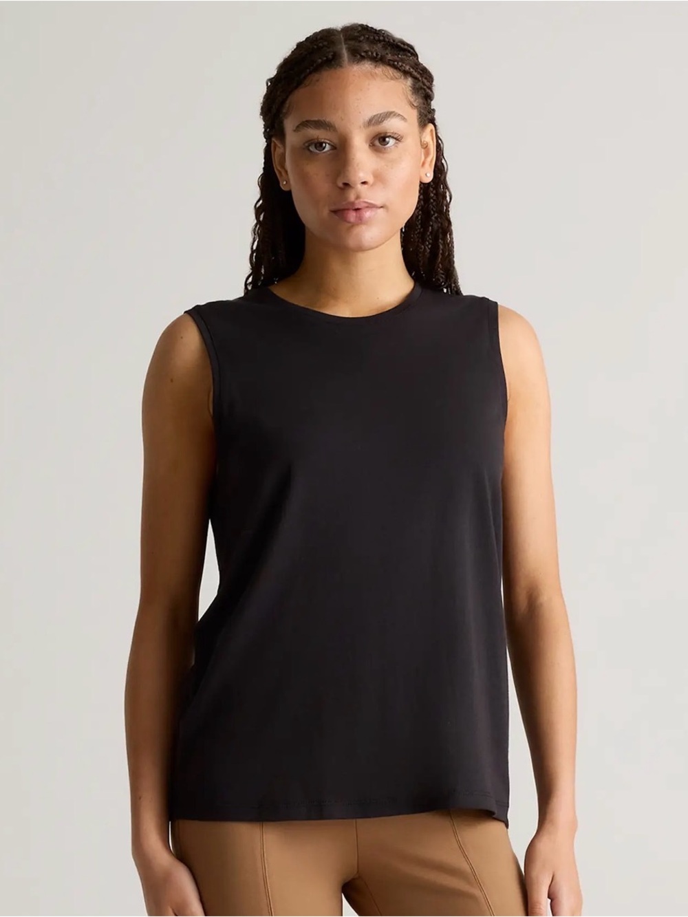 Quince Black Crewneck Cotton Modal Muscle Tank